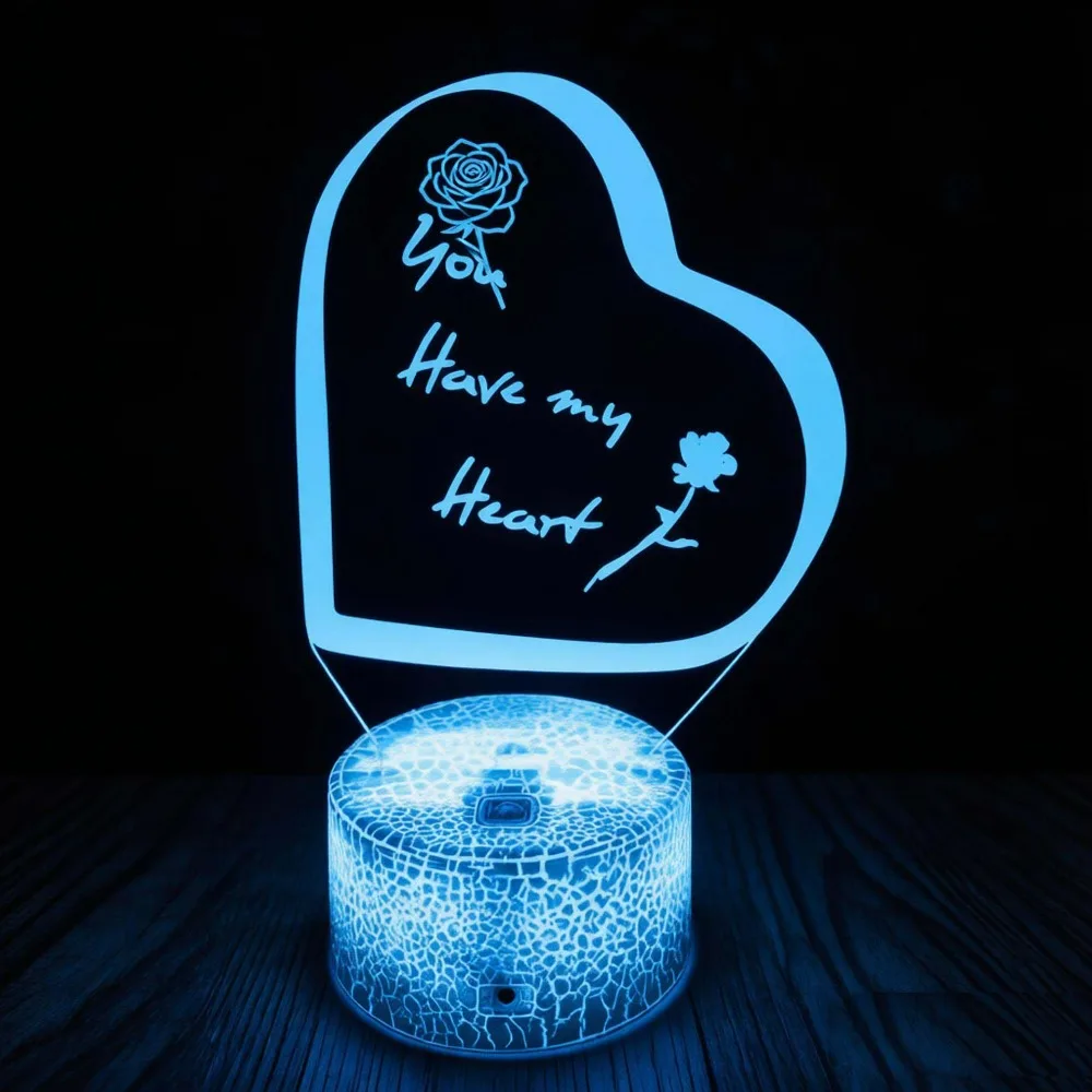 Heart Love 3D Night Light LED Desk Lamp 7 Color Changing Home Bedroom Decor Creative Valentine Birthday Holiday Gift for Couple