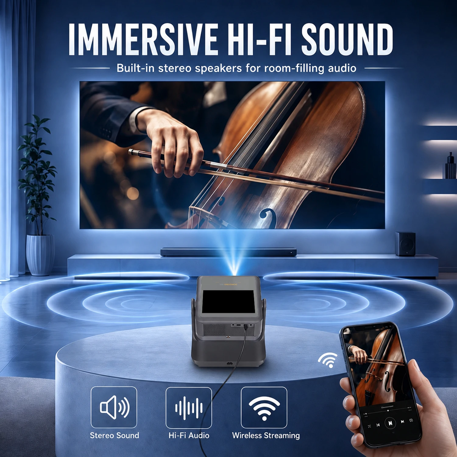 Premium Gift Tablet Projector 1080P 4K Auto Keystone Focus Office Projection Kitchen Leisure Ceiling Home Viewing