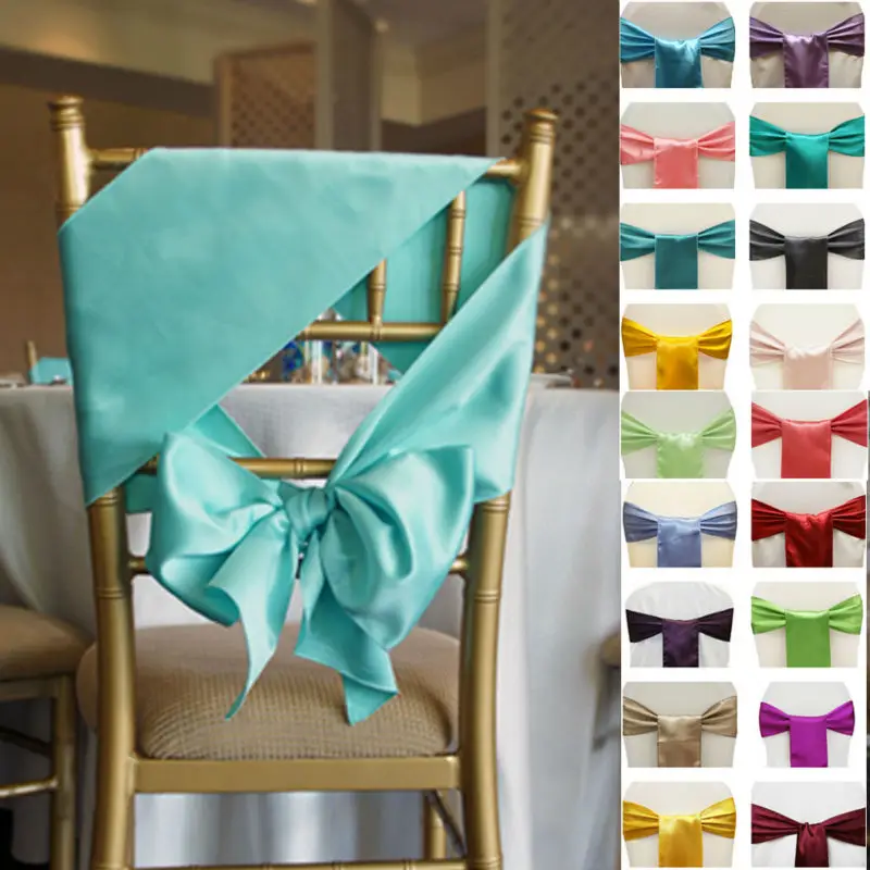 50Pcs Satin Chair Bow Sashes Wedding Indoor Outdoor Chair Ribbon Butterfly Ties For Party Event Hotel Banquet Decorations Soft