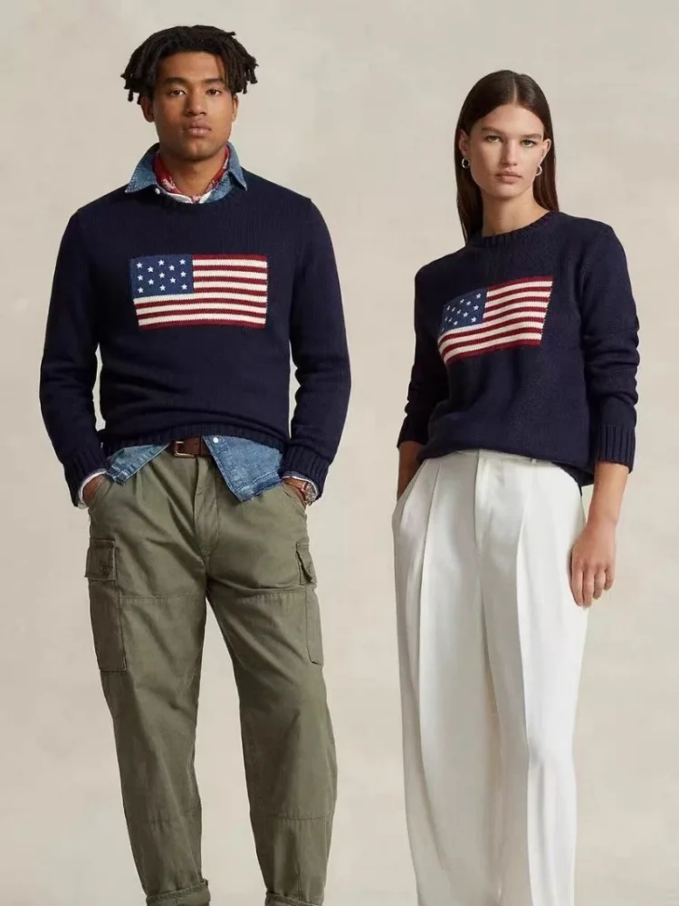 Luxusmarke Herren Damen Flagge Pullover Ralph Pullover lässig locker sitzen Unisex Strick Lauren Flagge Pullover Pullover Frühling neu