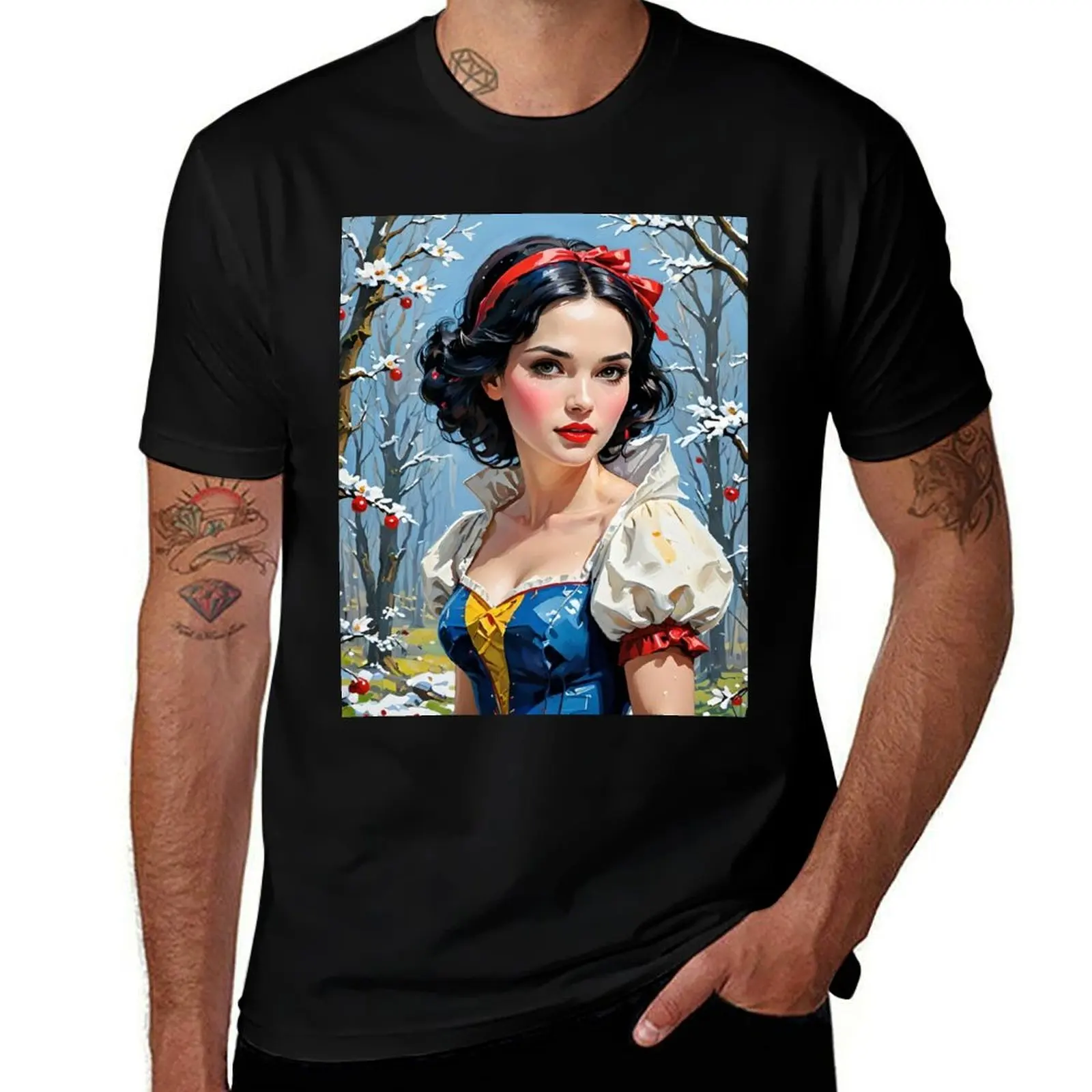 Snow White - Classic Fairytale Princess in Enchanted Snowy Forest Scene T-Shirt Relaxed Casual Short Sleeve Tee T-Shirt