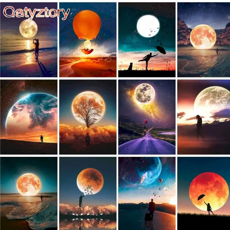 

GATYZTORY 60x75cm DIY Painting By Numbers For Adults Frame Moon Landscape Modern Home Wall Art Picture Diy Gift Paint By Number