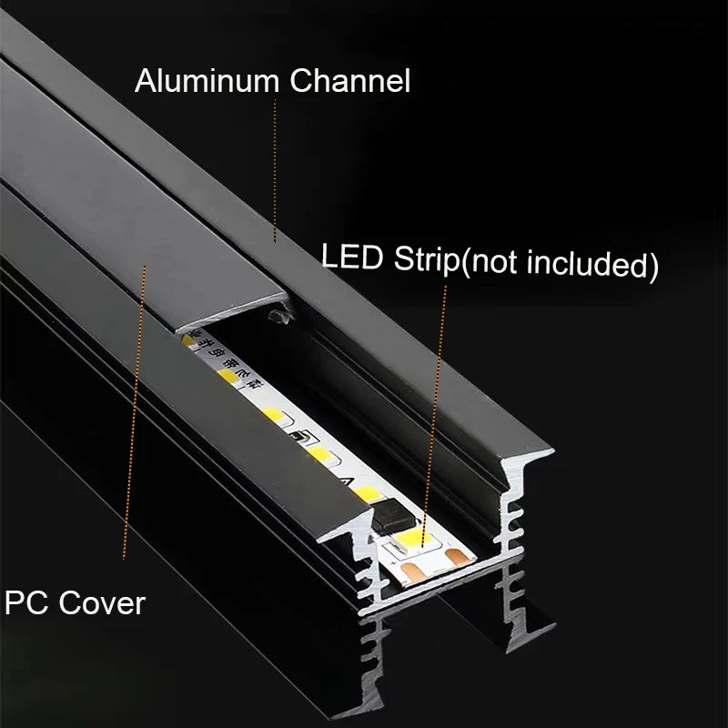 0.5/1m LED Aluminum Profile Black Silver U Style Channel Holder PC Diffuser Bar Lamp For Cabinet Closet Decor Linear Strip Light