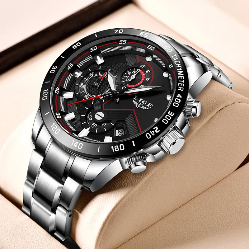 

LIGE Mens Watches Top Brand Luxury Sports Quartz Men Watch Full Steel Waterproof Chronograph Wristwatch Men Relogio Masculino