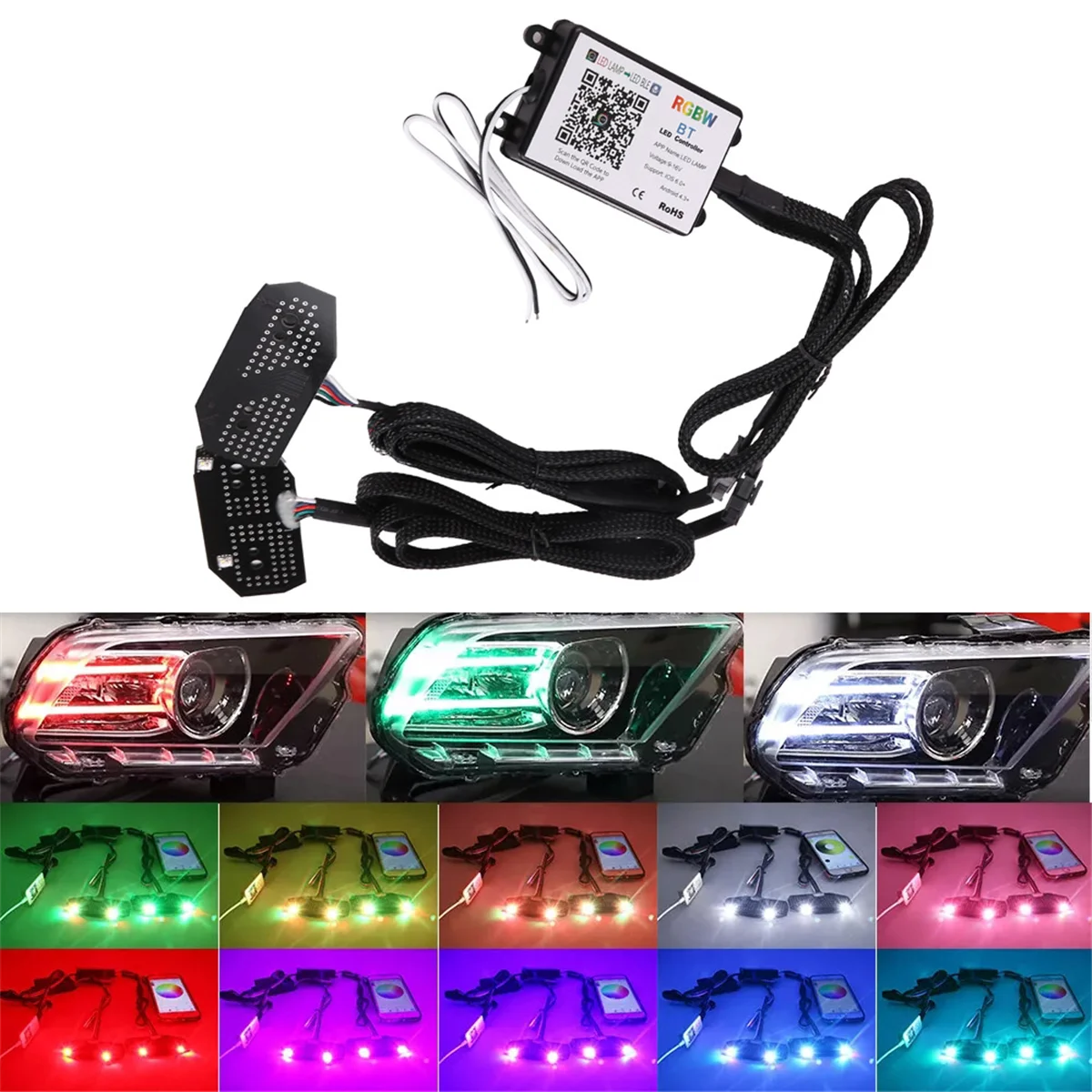 Bluetooth Control RGBW Multicolor LED DRL Board Light Kit Daytime Running Lights for 2013-2014