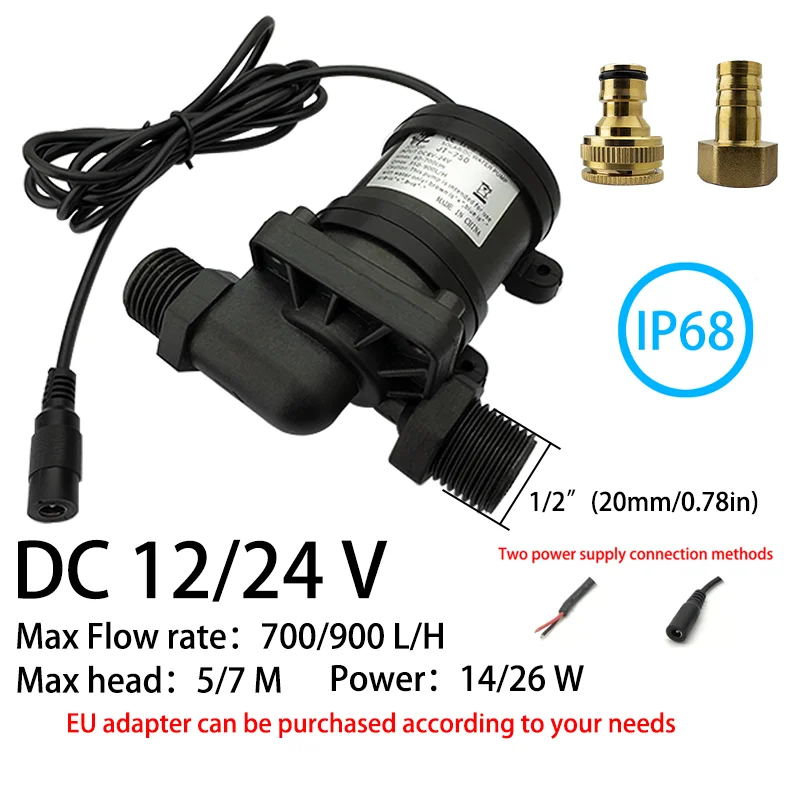IP68 DC 12V 24V eje de acero inoxidable sin escobillas 1/2 "bomba de agua calentador de agua Solar ducha circulación fuente presurización