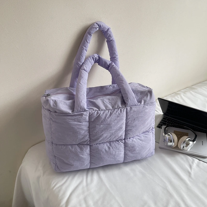 

Luxury Space Padded Cotton Handbag Big Capacity Nylon Shoulder Bag 2025 Winter Puffy bolsa feminina Portable Travel Tote Bolsas
