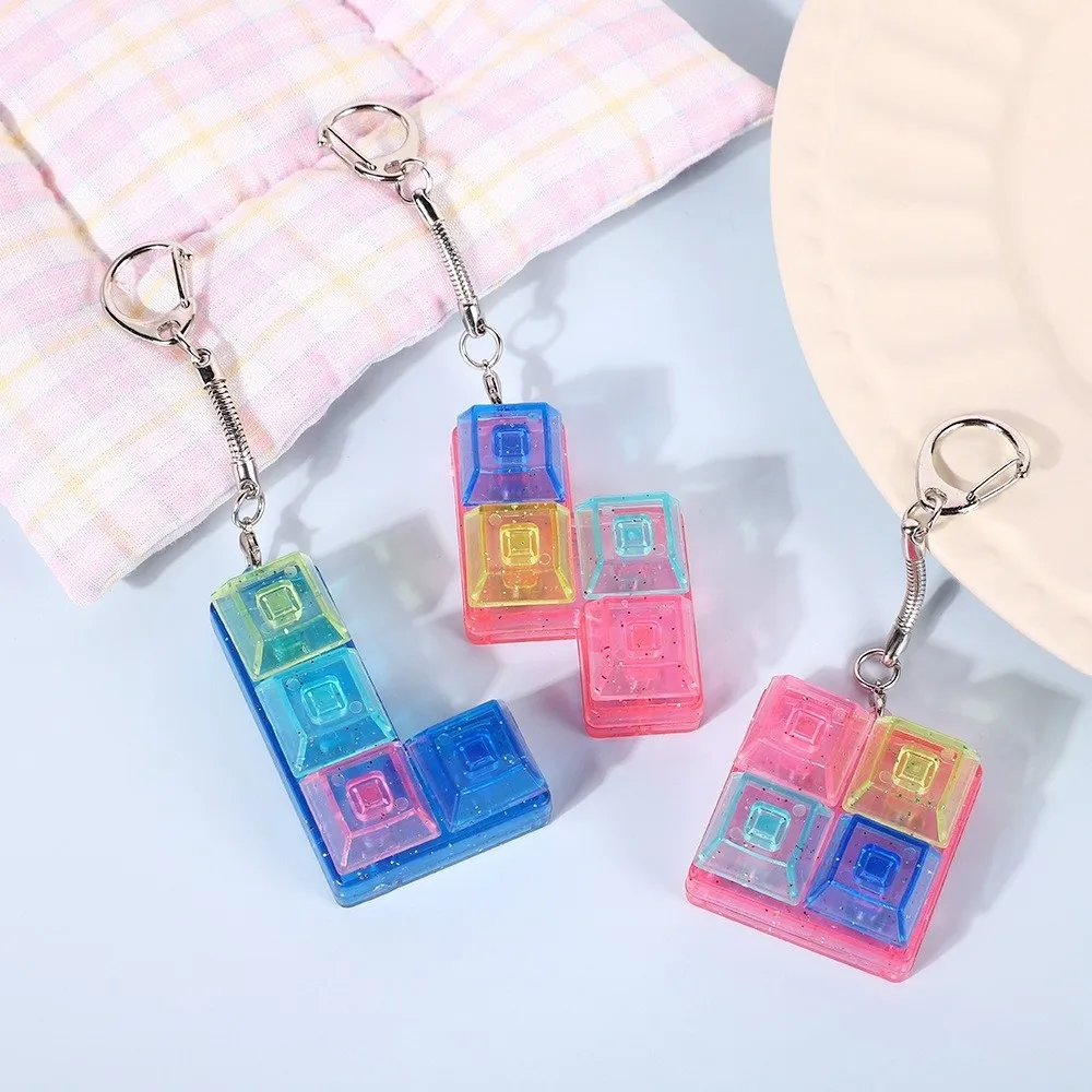 Relaxing 4 Keys Fidget Keychain Key Button Stress Relief Clicker Keychains Pendant Pass The Time Keycap Finger Keyboard Cap