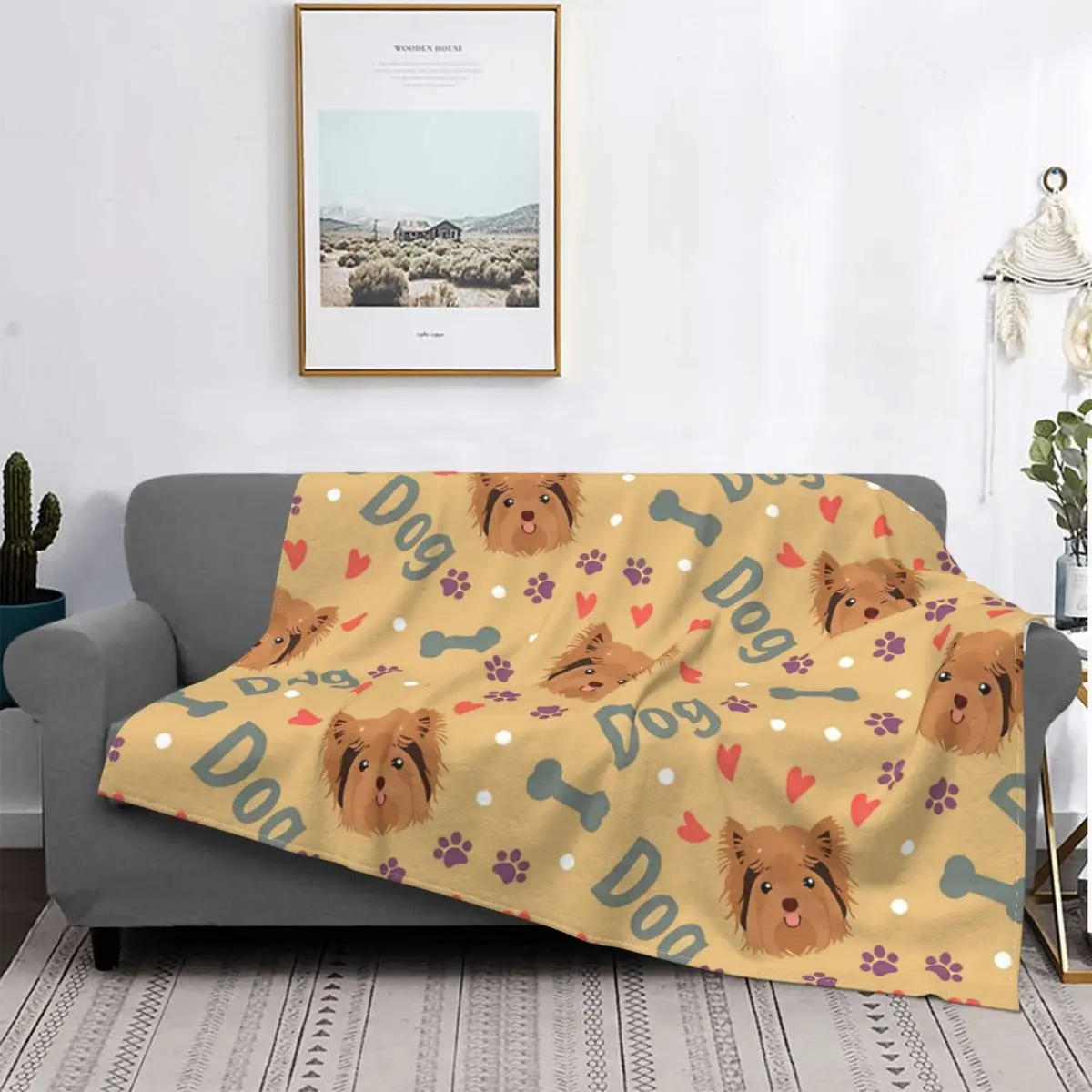 Love Terrier Yorkshire Cartoon Blanket Fleece Autumn/Winter Breathable Thin Throw Blankets For Bedding Rug Piece