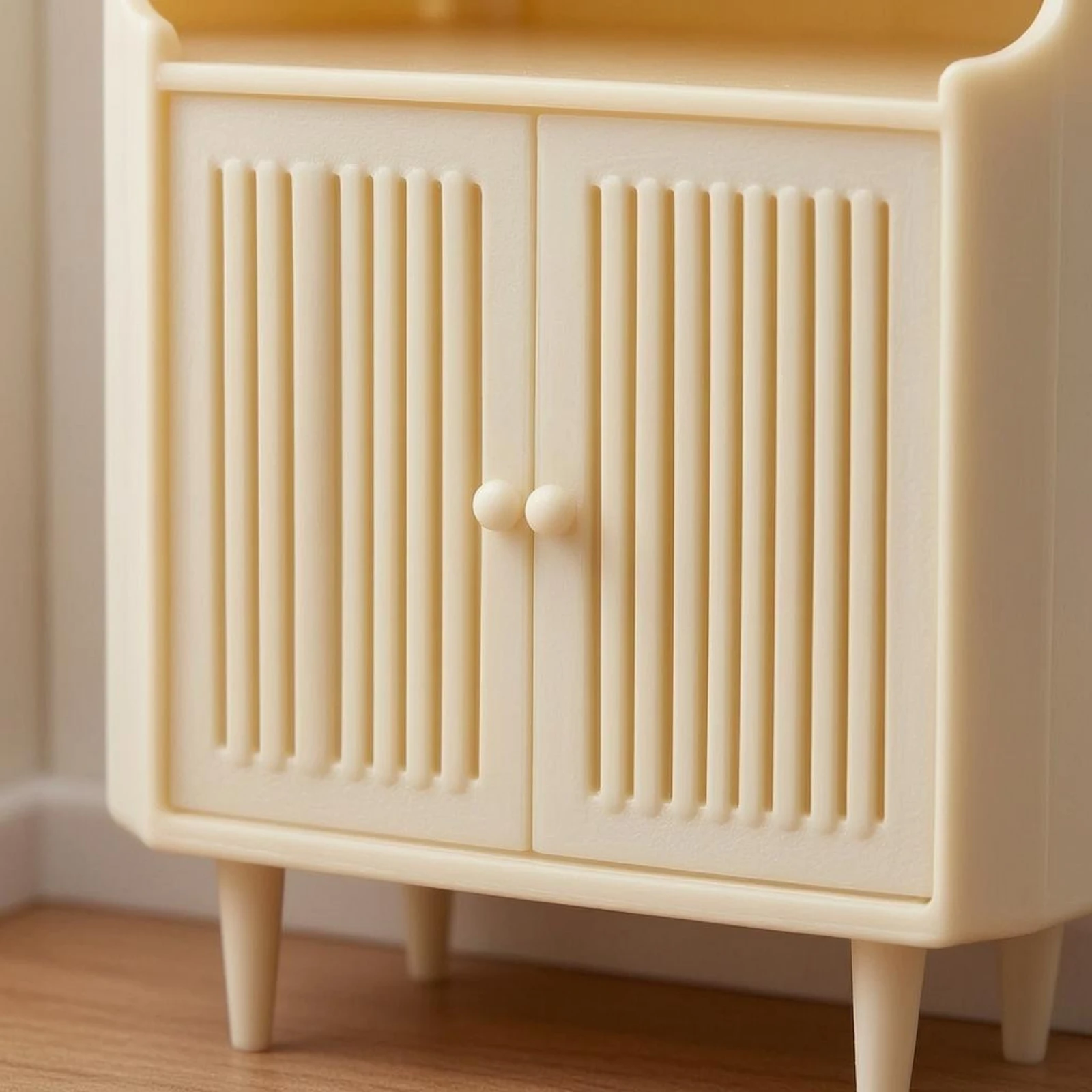 

Miniature Corner Cabinet Slatted Panels Corner Storage Cabinet Model Round Knobs Modern Style