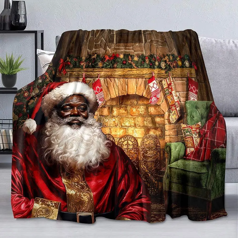 LUVIVIHOME Black Santa Claus Throw Blanket, Afro African American Blanket, Winter Xmas Holiday Merry Christmas