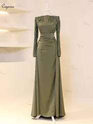 Ciynsia Customized Full Sleeves Mermaid Evening Dresses for Women Beading Satin High Neck Formal Dress Real Picture Prom Gowns