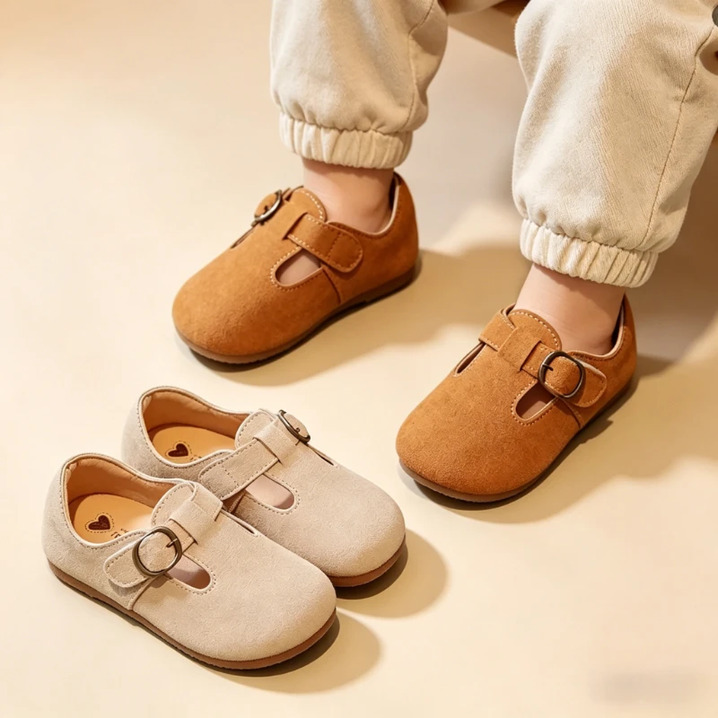 Baby Girls Boys Suede T-Bar Loafers, Anti-slip Soft Sole First Walkers Shoes for Toddlers