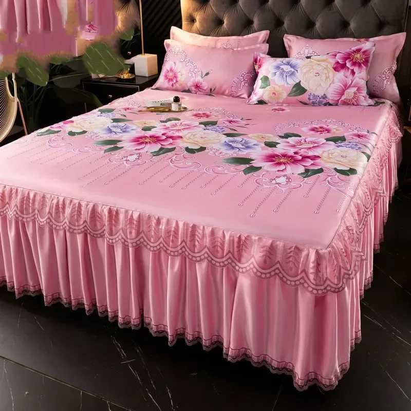 Bed Dress Sets Lace Bed Sheet Pillow Cases 3 Pieces/Set Set For King/Queen Double Size Bed Top Fashion Flower Bedding Set