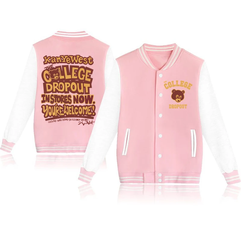 The College Dropout Baseball Uniform Jacket Zip Up Hoodie Sweatshirts Kanye West Vultures 2024 90S Hoodie Y2K Coat Gift