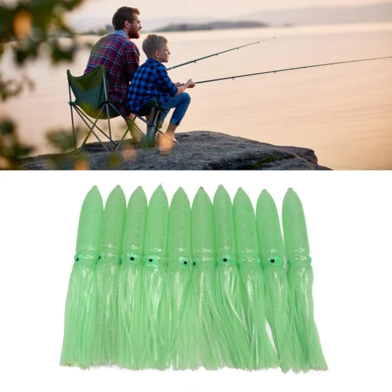 

10 шт. силиконовых приманок для кальмаров, 30 см, реалистичные светящиеся юбки-приманки для рыбалки с крючком