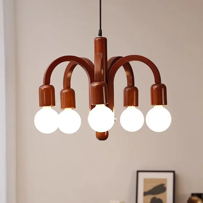 

Nordic Retro Wooden Personalized Chandelier Red Wood Pendant Lamp For Nursery Childroom Bedroom Living Room Lighting Home Decor