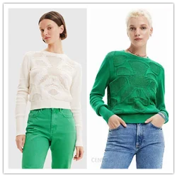 Foreign trade original single Spanish Spring Festival cotton hollowed-out crew-neck knitted sweater