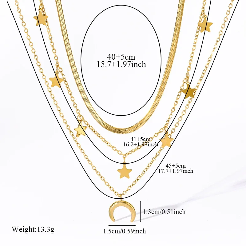 EILIECK 316L Stainless Steel Stars Moon Pendant Necklace For Women Girl Fashion 3 In 1 Neck Chain Waterproof Gold Color Jewelry