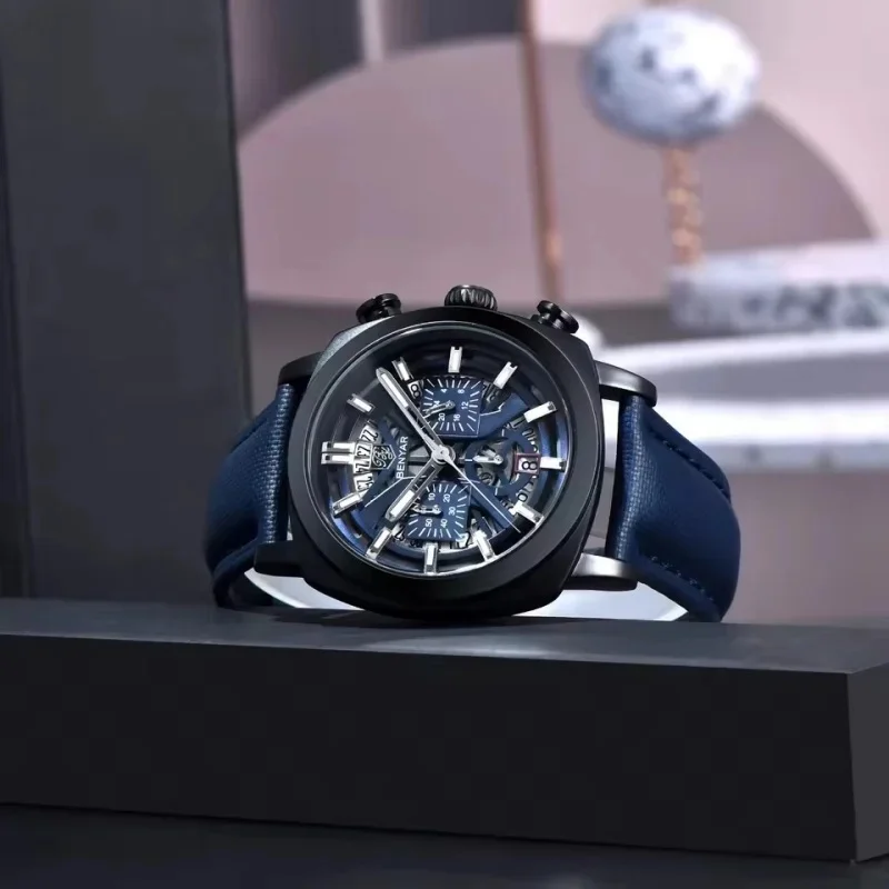 BENYAR 5205 Men's Sports Leather Quartz Movement Design Watch Water Resistant Anti-Reflective Chronograph Men's Watches New