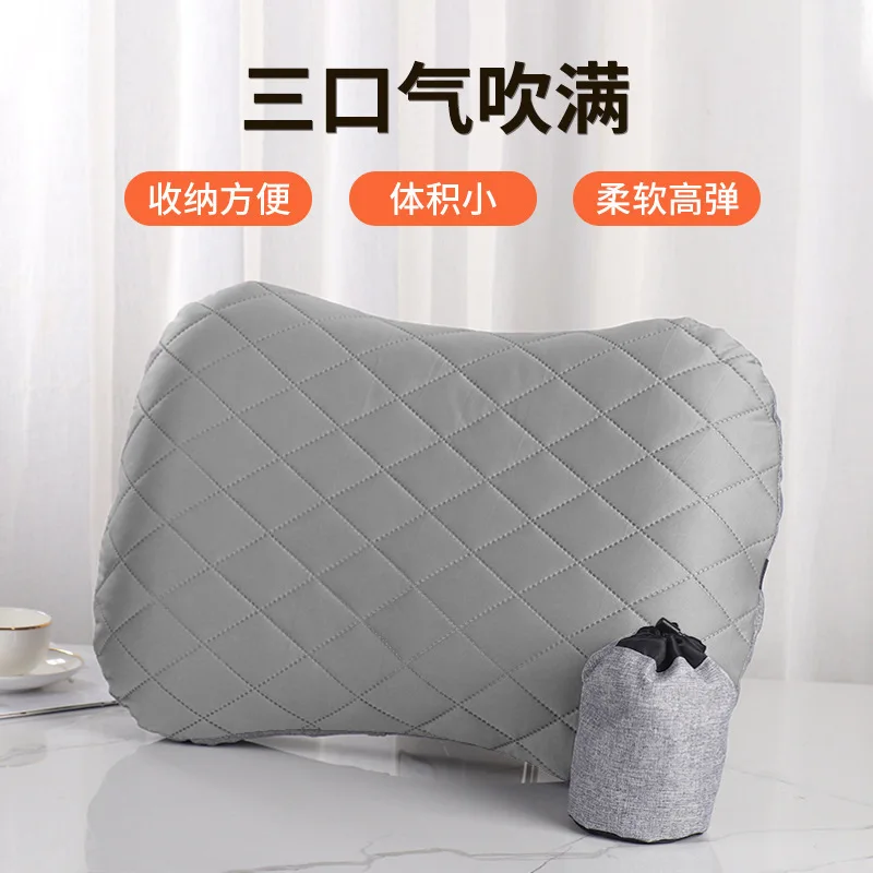 Inflatable Travel Pillow with Soft Cover, Lightweight Foldable Air Cushion for Neck and Lumbar Support, Camping, Train, Plane