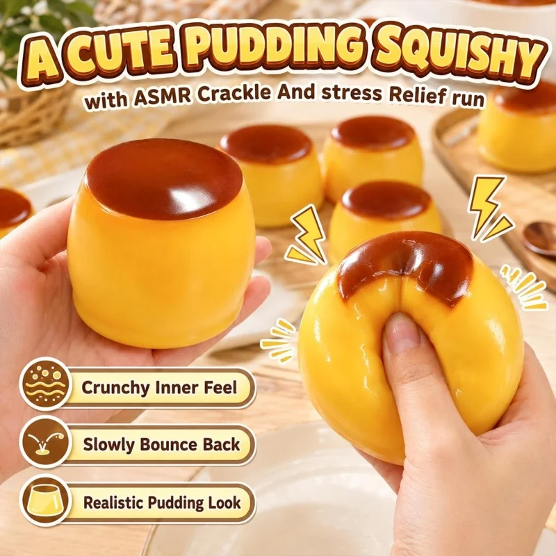 Crunchy Squishy Stress Ball, Caramel Pudding Squeeze Toy, Clay Filled Bead Squishy Sensory Squeeze Toy for Adults Party Favor