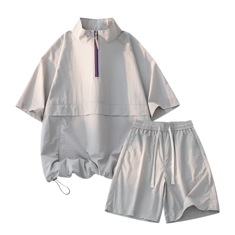 New Summer Ice Silk Sports T-Shirt Shorts Set, Men American Trendy Loose Two Piece Outfit, Casual Matching Suits