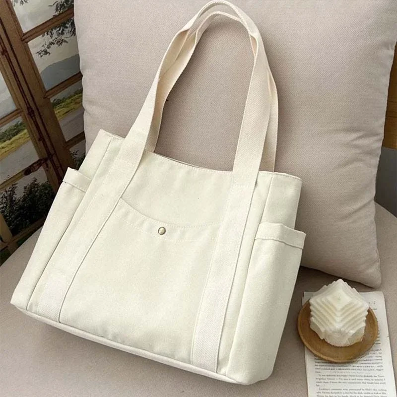 Große Canvas-Tragetasche, Schultertasche für den Arbeitsweg, Handtasche für Studenten, Büchertasche für den täglichen Gebrauch im Freien – Detail 17