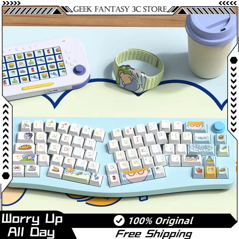 Worry Up All Day Themed Keycaps Cherry Profile 157 Keys Pbt Material Cartoon Personality Customized Office Game Keyboard Caps