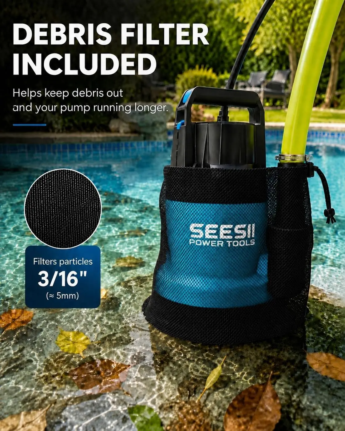 SEESII 1HP Electric Submersible Water Pump 4755 GPH High Flow Submersible Water Pump Portable Utility Pump Pool Pond Sump Flood Drainage Clean Water Transfer Pump Garden Water Removal