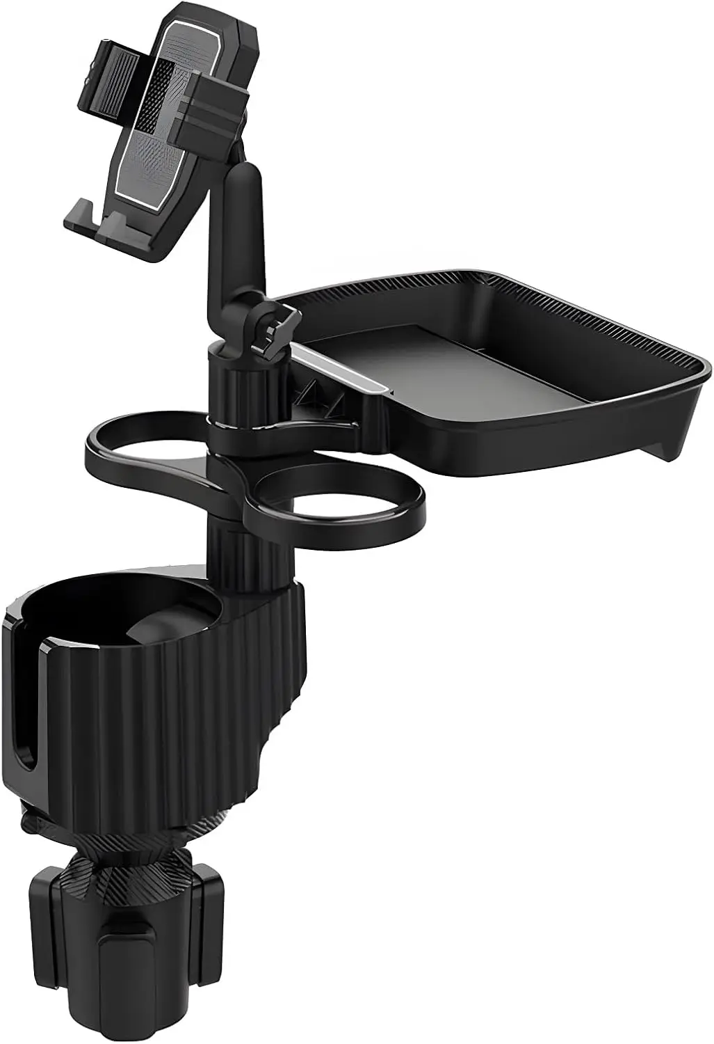 6-in-1 Car Cup Holder Expander with Tray & Phone Mount, Car Food Tray with 360° Rotation Adjustable Base, Car Cup Holder