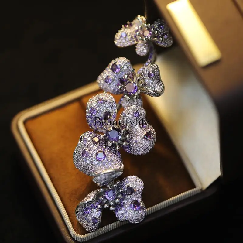 Micro zircon amethyst Phalaenopsis luxury elegant coat suit accessories dinner corsage