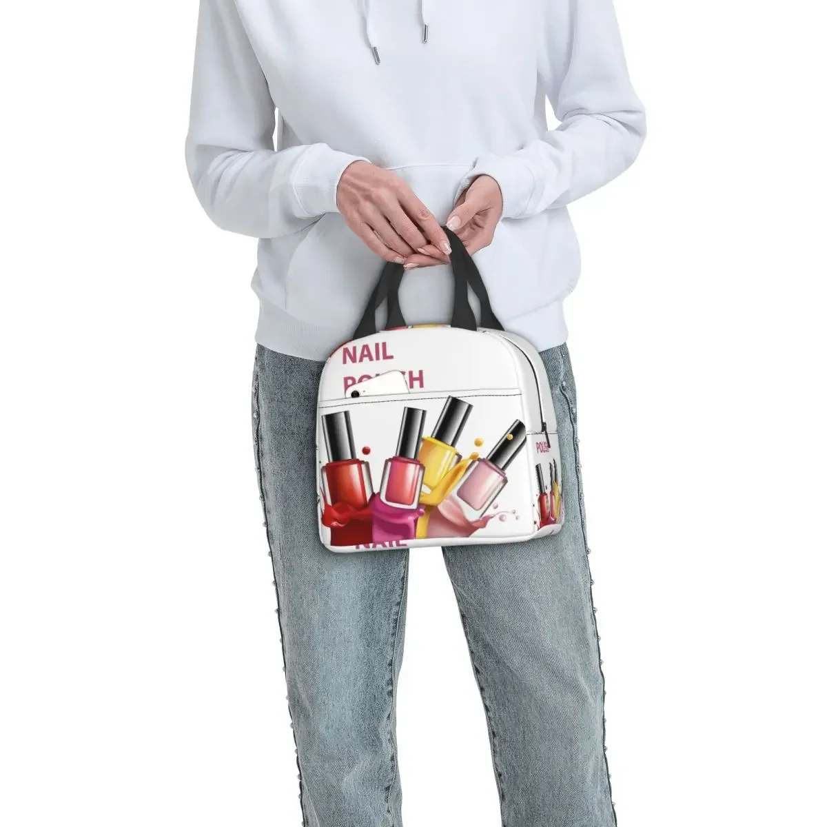 Custom Colorful Nail Polish Splatter Lunch Box for Women Manicure Manicurist Cooler Thermal Food Insulated Lunch Bag Office Work