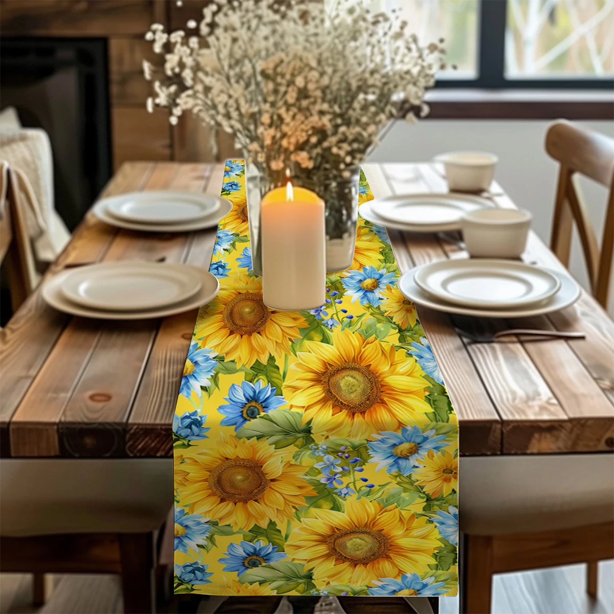 Sunflower Orchid Plant Flowers Table Runners Dresser Table Decor Farmhouse Dining Table Runner Holiday Party Decoration