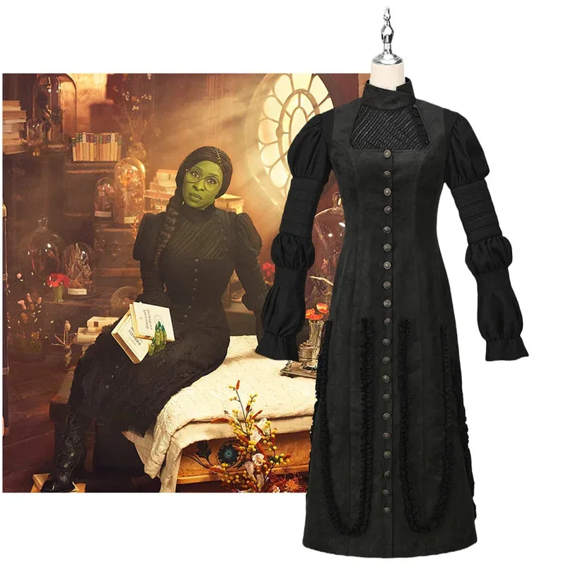 

Elphaba Cosplay Costume Costume Disguise for Women Black Dress Witch Roleplay Outfits Halloween Carnival Suit