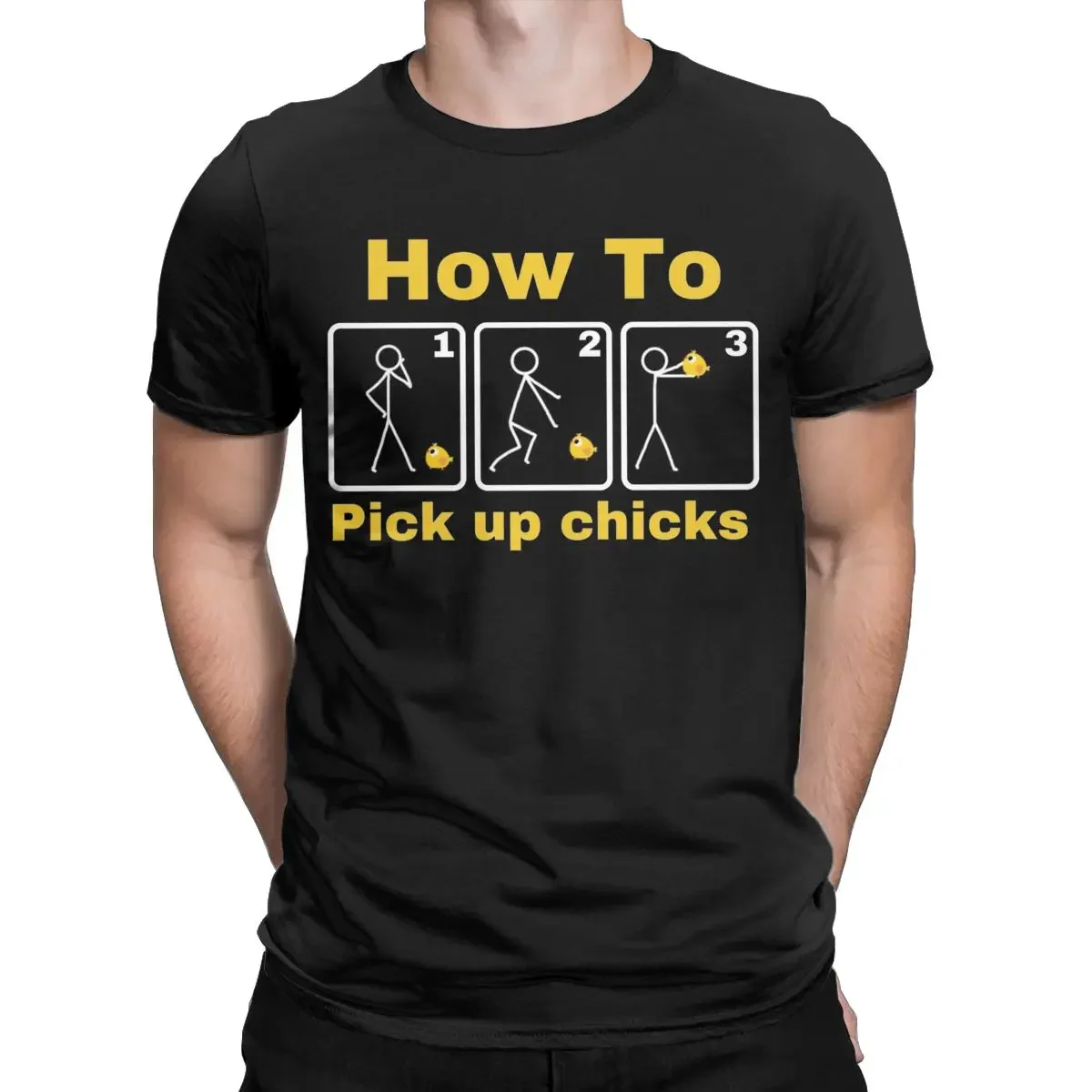 How To Pick Up Chicks In Three Stages T-Shirts for Men Casual 100% Cotton Tees O Neck Short Sleeve T Shirt Big Size Tops