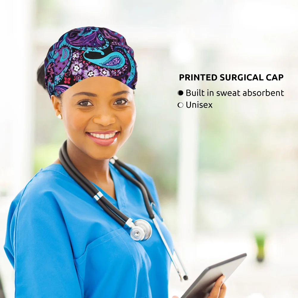 Cotton Operating Room Flower Printing Work for Woman Lady Female (Purple)