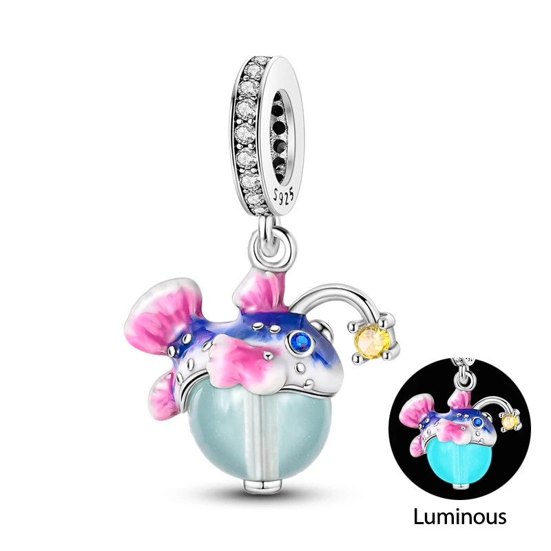 Original Charms Silver Beads Glowing Planet Pendant