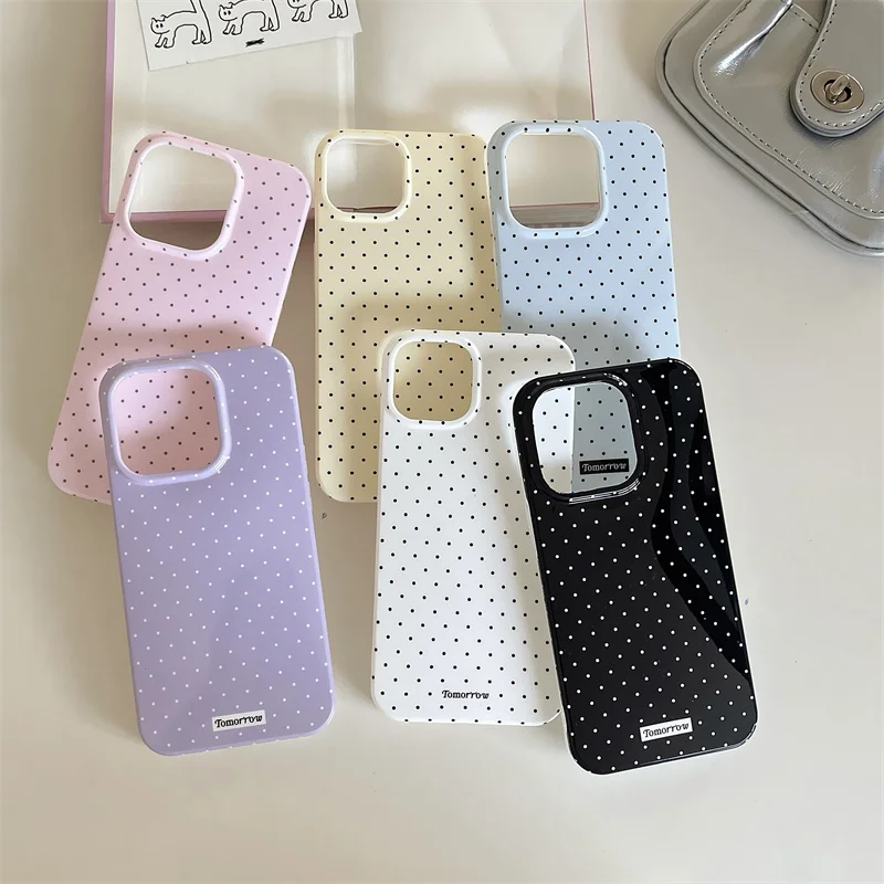 Simple Polka Dots Phone Case For iPhone 15 Pro 12 14 13 Pro Max 14pro Back Cover Fashion Soft Silicone Cute Cases For iPhone 15