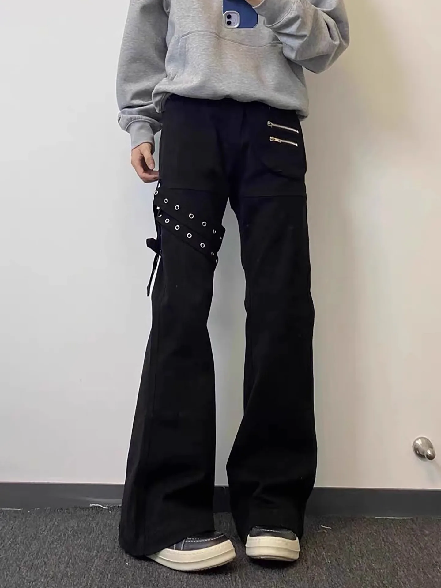 

Cleanfit American Vibe Flared Jeans Double Belted Slimming High Street Jeans Unisex Straight Leg Long Trousers for Teens And ...