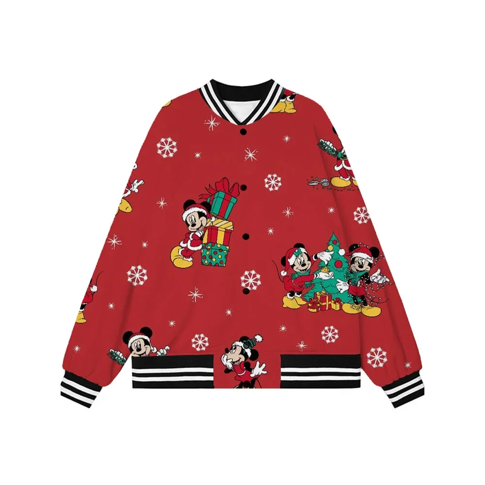 Disney Christmas Minnie cartoon autumn and winter new warm jacket single-breasted baseball uniform ladies round neck street wear