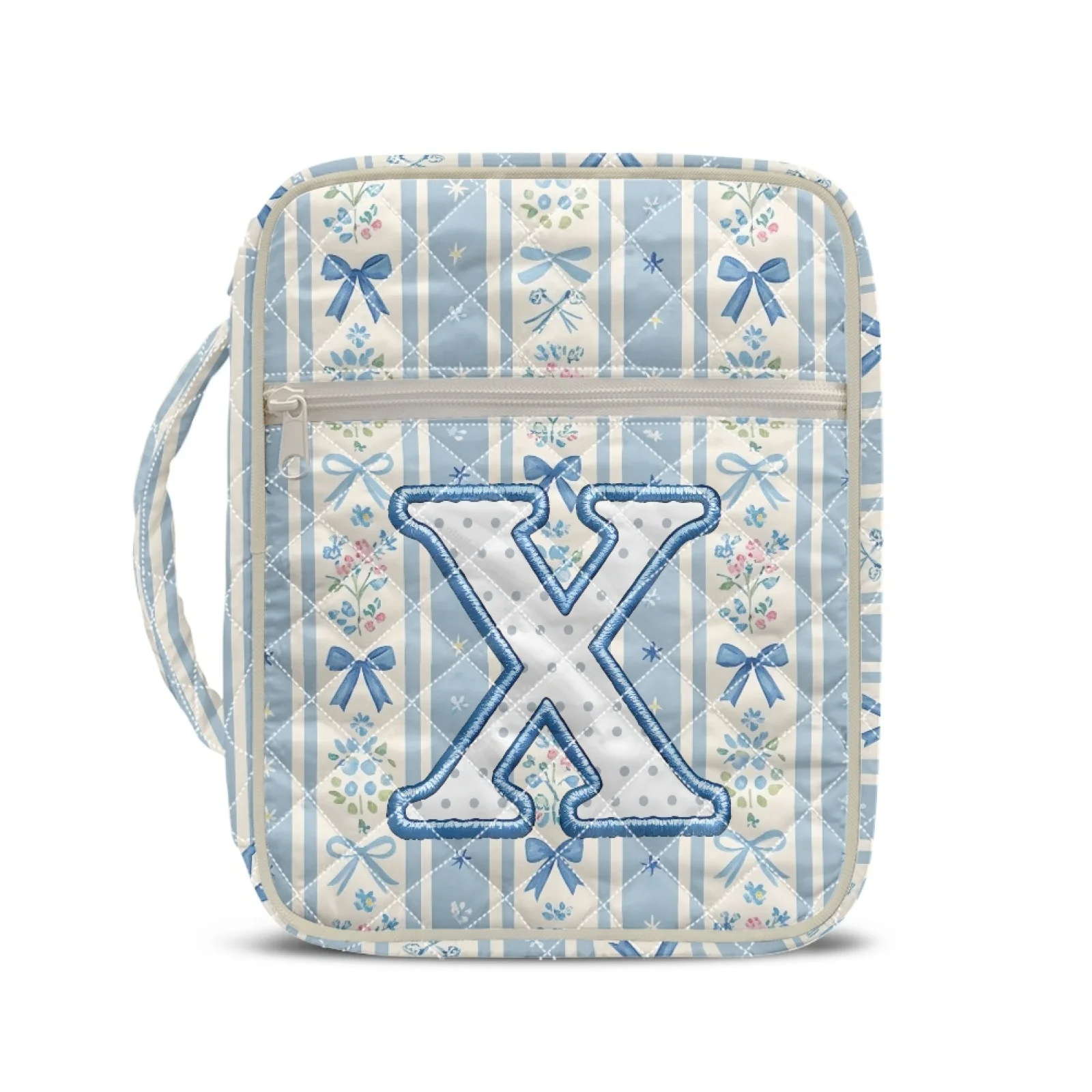 Coloranimal Letter X Quilted Bible Cover Case with Floral Bows, Polyester Study Bag for Daily Scripture Study and Casual Outings