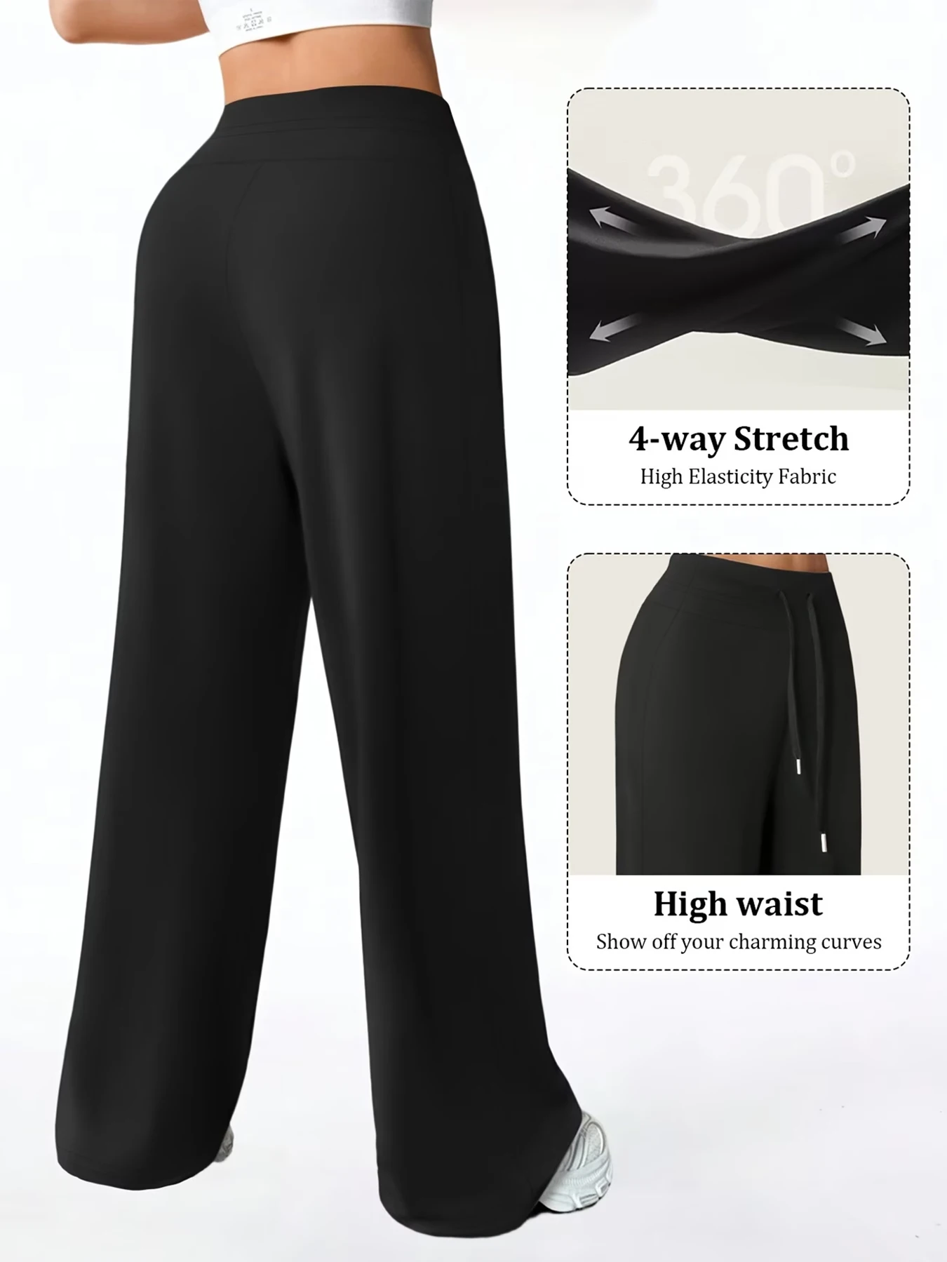 

High Waist Straight Leg Pants Drawstring Design Solid Color Casual Trousers Versatile for Yoga Fitness Daily Office Commute