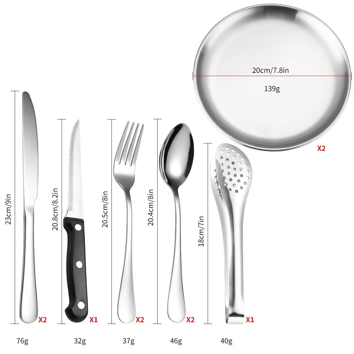 Portable Travel Stainless Steel Cutlery Set Steak Knife fork Spoon Dinner Plate Outdoor Camping Grill Plate Tableware Set