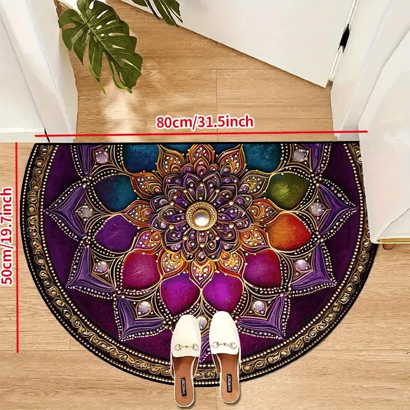 VIKAMA Mandala Semi-Circle Door Mat Indoor Outdoor Entrance Carpet Non-Slip Dirt-Resistant Kitchen Floor Mat Home Decoration