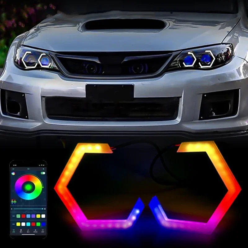 2PCS 12V/24V 60MM 70MM 80MM 90MM Hexagon LED Angel Eyes Headlight Halo Rings RGB Bluetooth APP Control Daytime Running Light