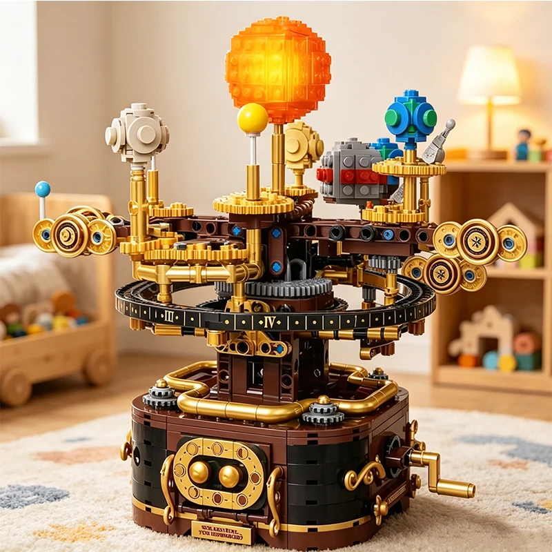Solar System Hand Crank Planetarium Building Blocks DIY Educational Assembly Toy Desktop Ornament Kids Birthday Christmas Gift