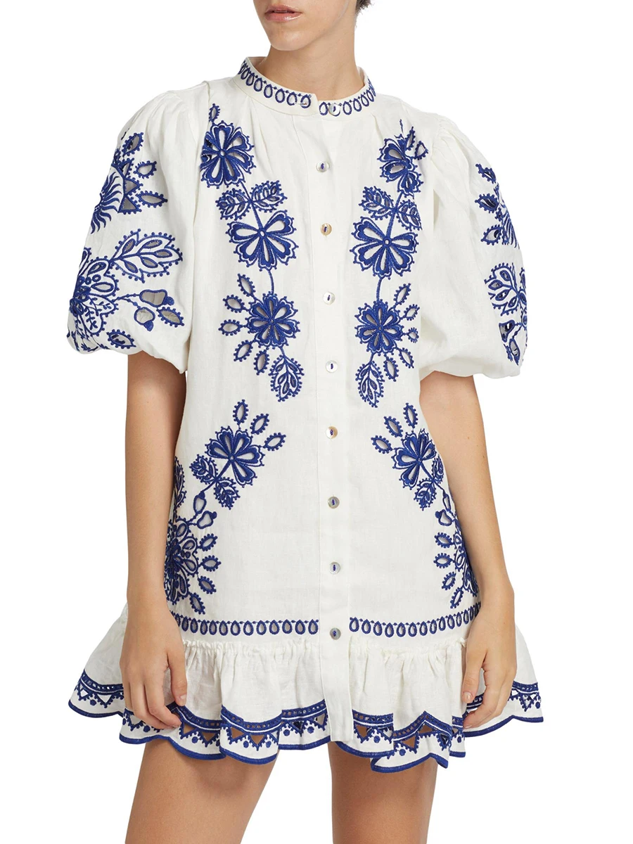 TWOTWINSTYLE Hit Color Spliced Belt Mini Dresses For Women O Neck Short Sleeve High Wist Temperment Printing Dress Female New