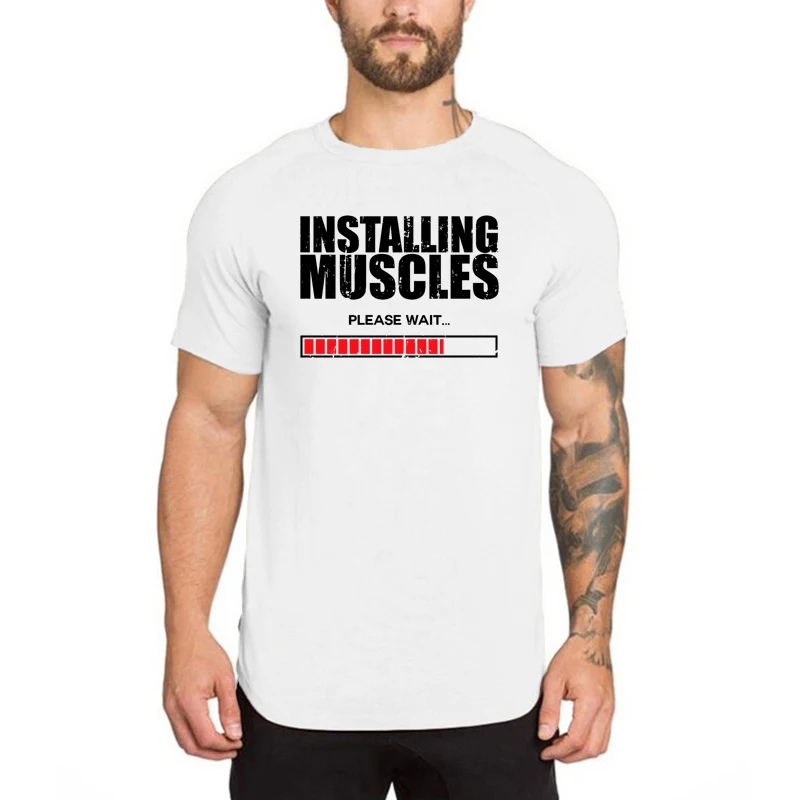 

Mens Running Fitness Sport Slim Fit T-shirts Gym Training Short Sleeve Workout Shirts Summer Cotton Breathable Bodybuilding Tops