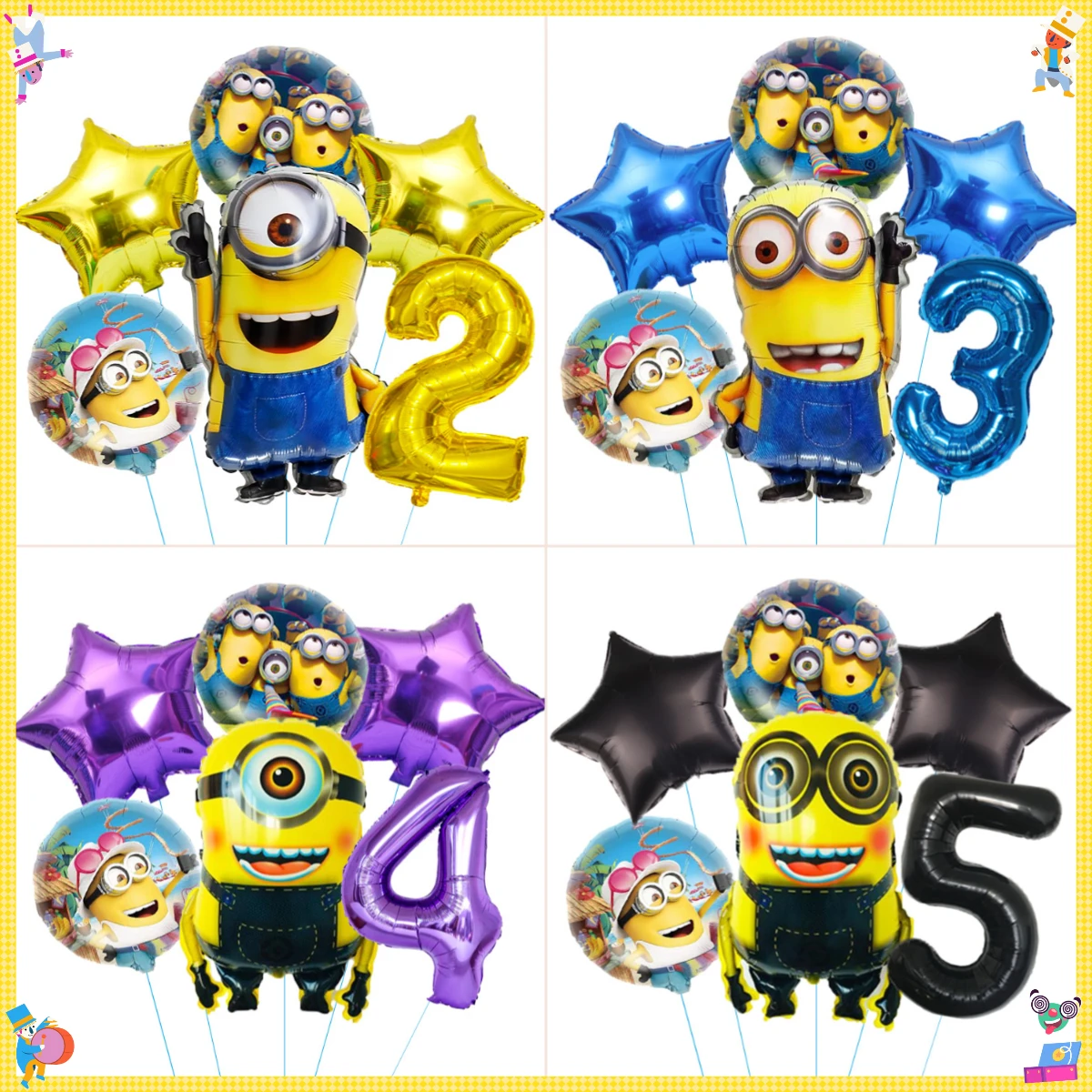 Globos de Aluminio con Diseño de Minions de Dibujos Animados, Decoración de Cumpleaños, Globos de Película de Aluminio con Forma de Hombre Banana Amarillo, Globos para Baby Shower, Recuerdos para Fiestas Infantiles